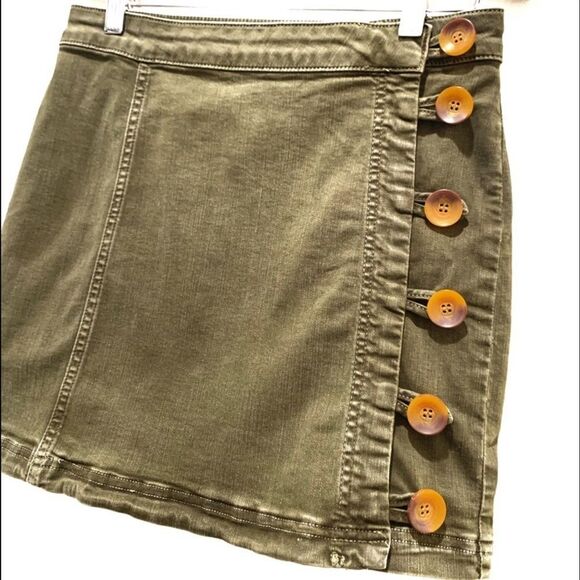 Vtg Free People Y2K  Army Green Tortoise Button Down Denim Mini Skirt - Picture 4 of 14